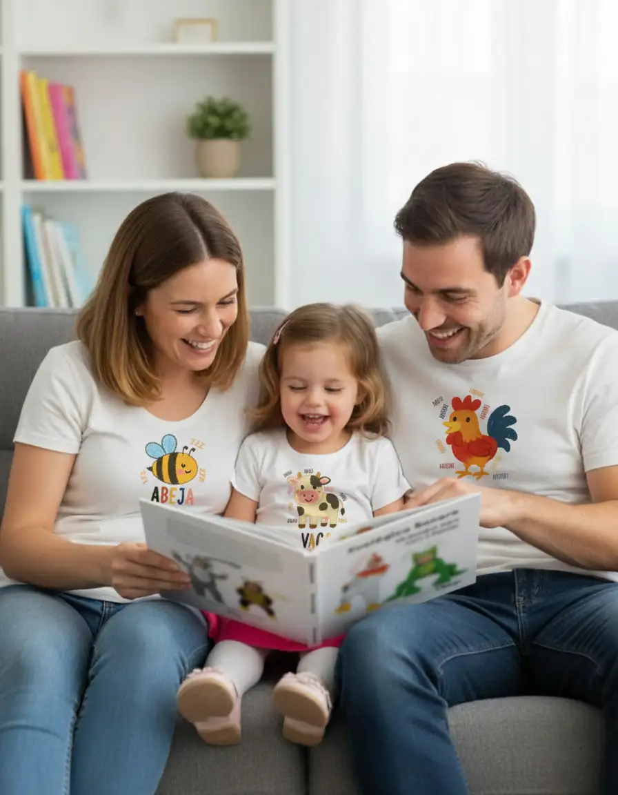 Familia leyendo junta